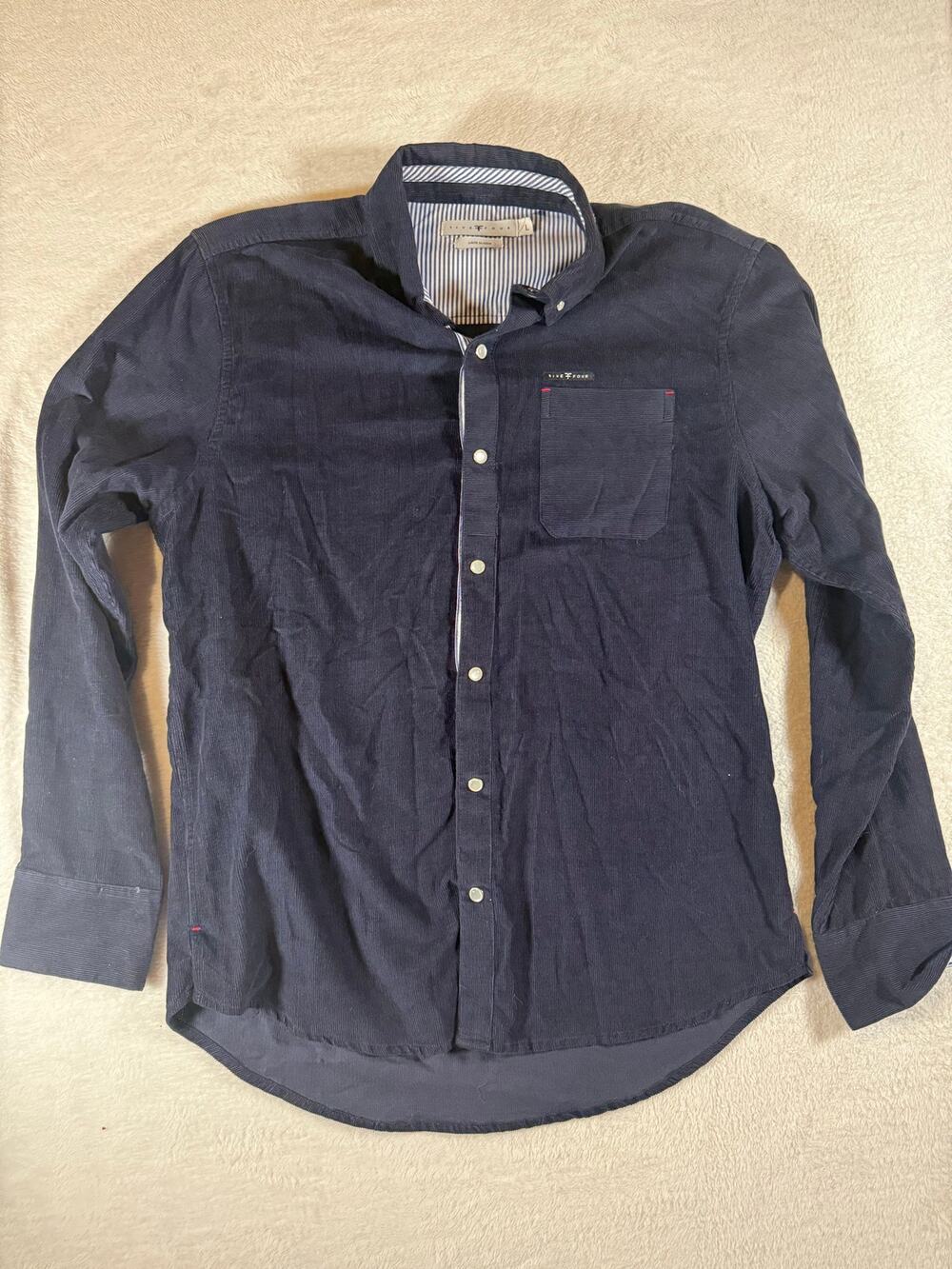 Five Four Men’s Large Navy Blue Corduroy Button Down Shirt Long Sleeve Pocket